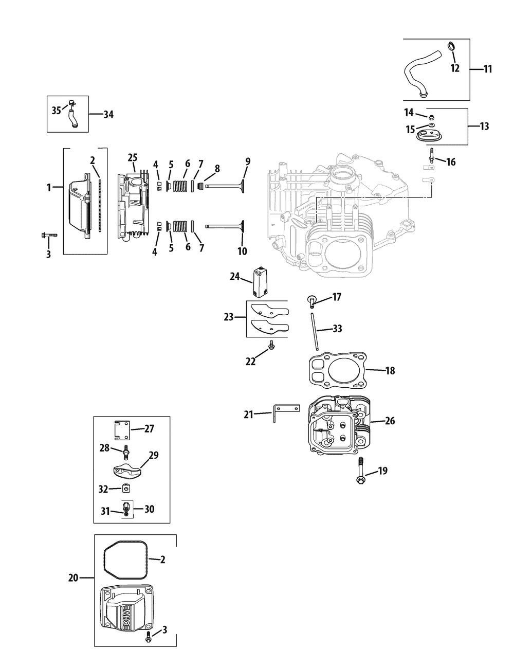 Kohler Sv720-3044 Head, Valve And Breather Diagram and Parts List for Z-FORCE54 (17BF3AGX-17BF3AGX010)(2011 & Before) Cub Cadet Lawn Tractor
